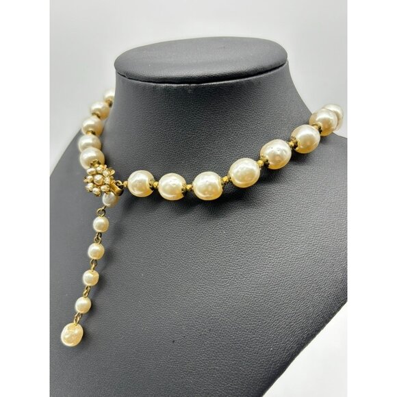 Vintage Miriam Haskell Baroque-Style Faux Pearl Choker-Necklace, Cluster Clasp - Picture 9 of 13